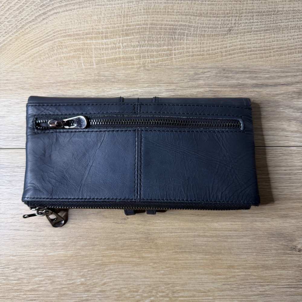 Roulens Black Zip Around Wallet Organizer Minimalist Biker Techwear Everyday